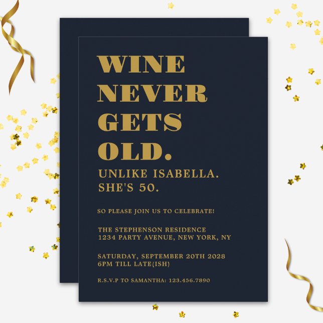 Funny Humourous Adult Birthday Party Navy Blue Gol Invitation (Creator Uploaded)