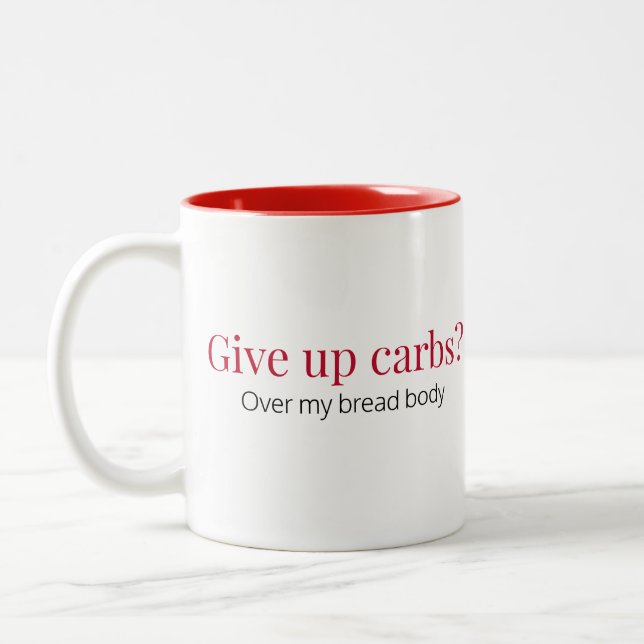 Funny Humourous Carb Lover Red Two-Tone Coffee Mug (Left)