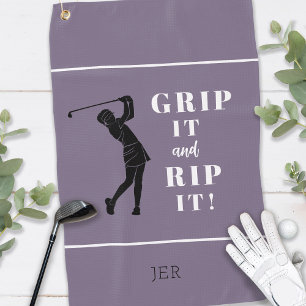 Funny Humourous Golf Grip Rip Ladies Purple Black Golf Towel