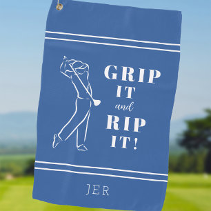 Funny Humourous Golf Grip Rip Mens Blue Custom Towel