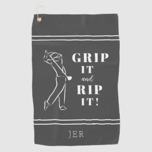 Funny Humourous Golf Grip Rip Mens Grey Custom Pro Towel