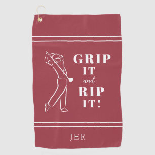 Funny Humourous Golf Grip Rip Mens Pro Custom Red Towel