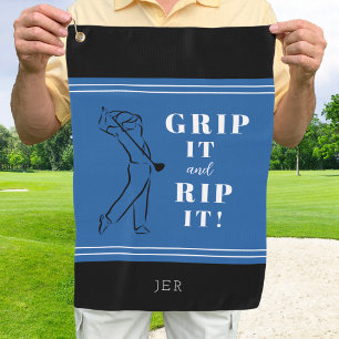 Funny Humourous Golf Grip Rip Mens Royal Blue Blac Golf Towel