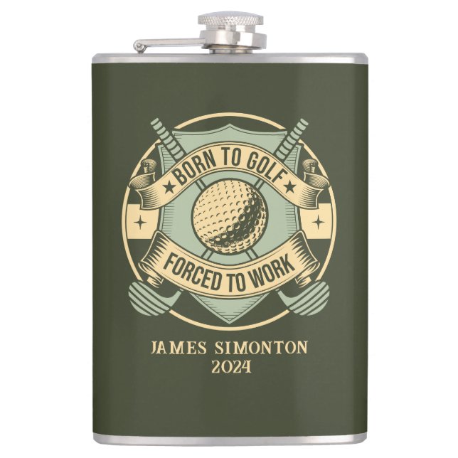 Funny Humourous Golf Quote Custom Vintage Hip Flask (Front)