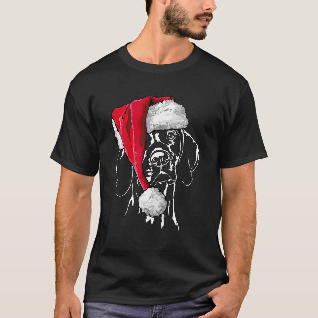 Funny Hungarian Vizsla Santa Dog Gift For Christma T-Shirt (Front)