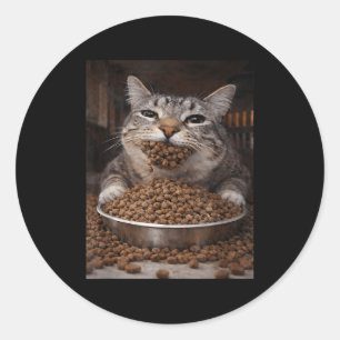 Funny hungry cat meme before the litter box chaos classic round sticker
