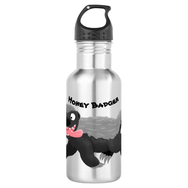Funny hungry honey badger cartoon illustration 532 ml water bottle (Front)