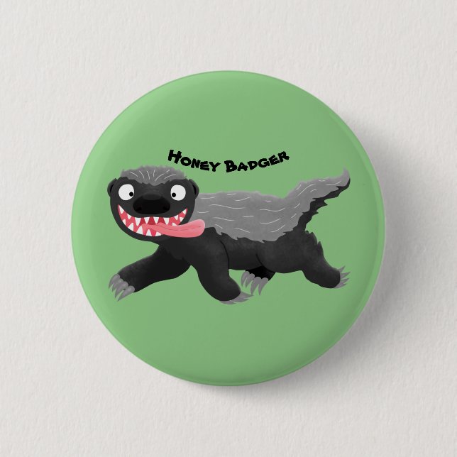 Funny hungry honey badger cartoon illustration 6 cm round badge (Front)