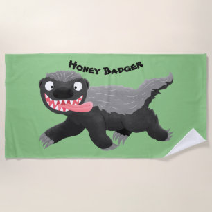 Funny hungry honey badger cartoon illustration beach towel