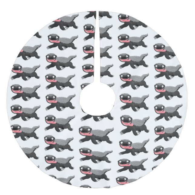 Funny hungry honey badger cartoon illustration brushed polyester tree skirt (Front)