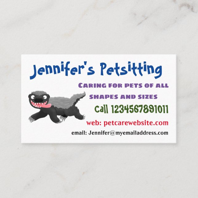 Funny hungry honey badger cartoon illustration business card (Front)
