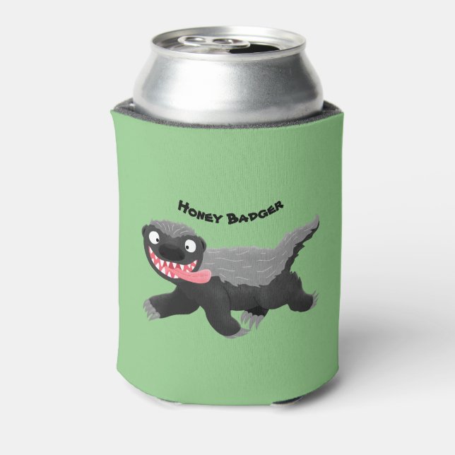 Funny hungry honey badger cartoon illustration can cooler (Can Back)