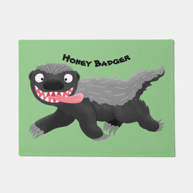 Funny hungry honey badger cartoon illustration doormat (Front)