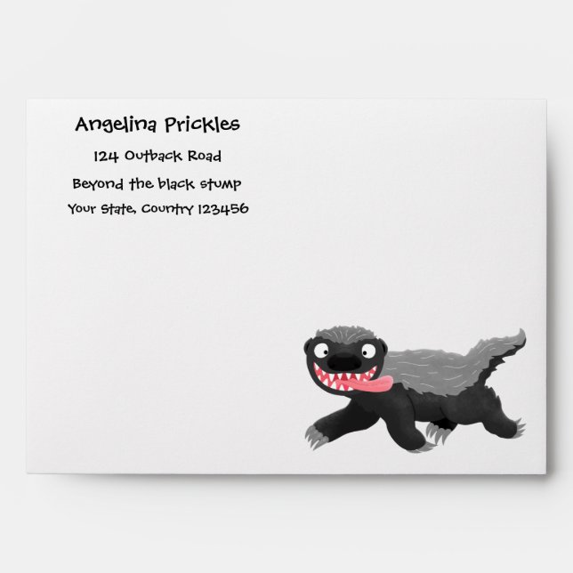 Funny hungry honey badger cartoon illustration envelope (Front)