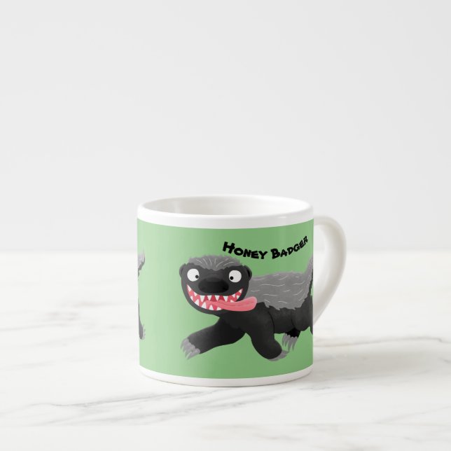Funny hungry honey badger cartoon illustration espresso cup (Front Right)