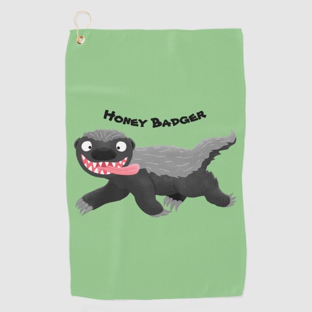 Funny hungry honey badger cartoon illustration golf towel (Front)