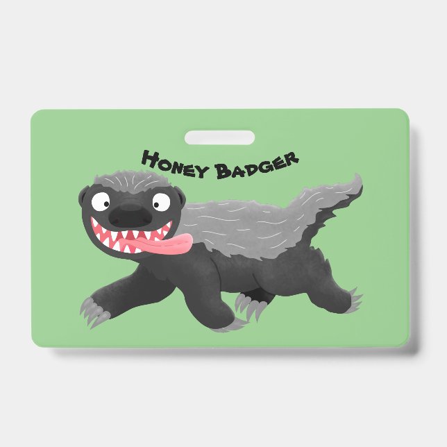 Funny hungry honey badger cartoon illustration ID badge (Front)