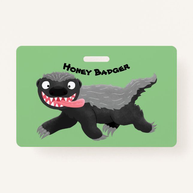 Funny hungry honey badger cartoon illustration ID badge (Front)