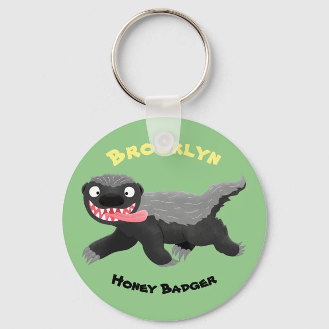 Funny hungry honey badger cartoon illustration key ring (Front)