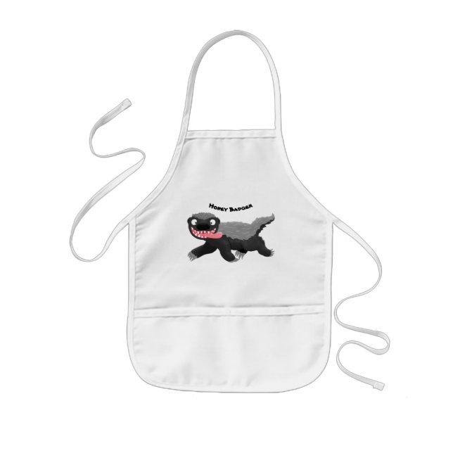 Funny hungry honey badger cartoon illustration kids apron (Front)