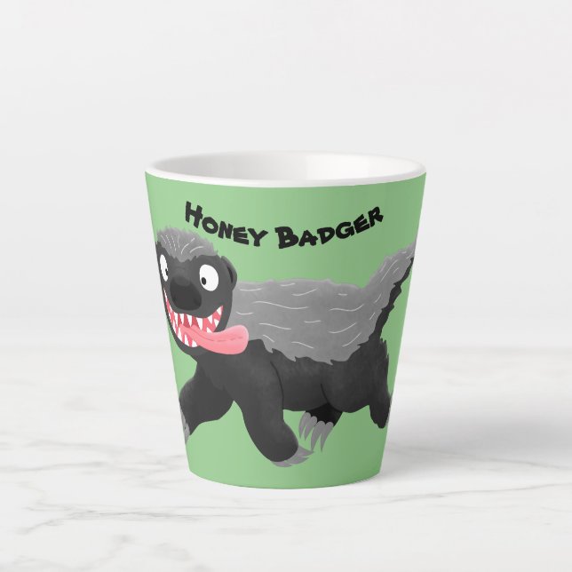 Funny hungry honey badger cartoon illustration  latte mug (Front)