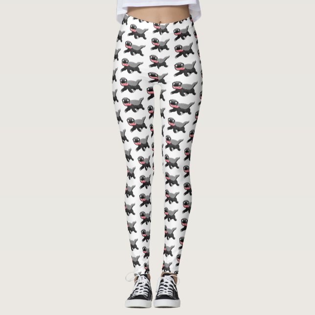 Funny hungry honey badger cartoon illustration leggings (Front)