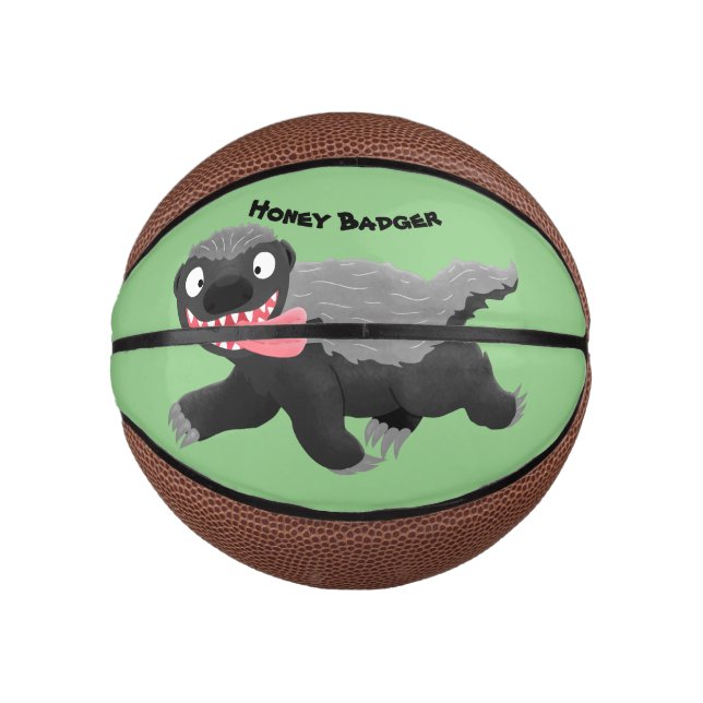 Funny hungry honey badger cartoon illustration mini basketball (Front)