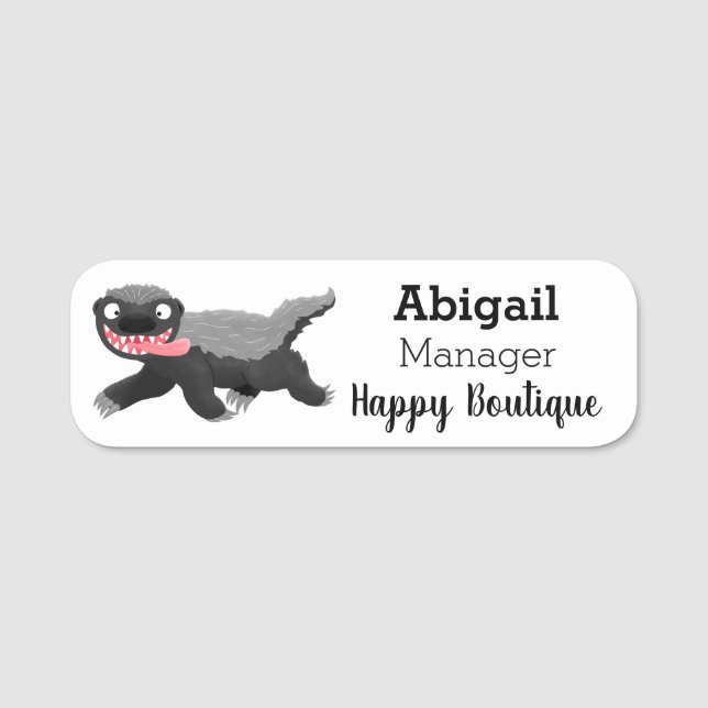 Funny hungry honey badger cartoon illustration name tag (Front)