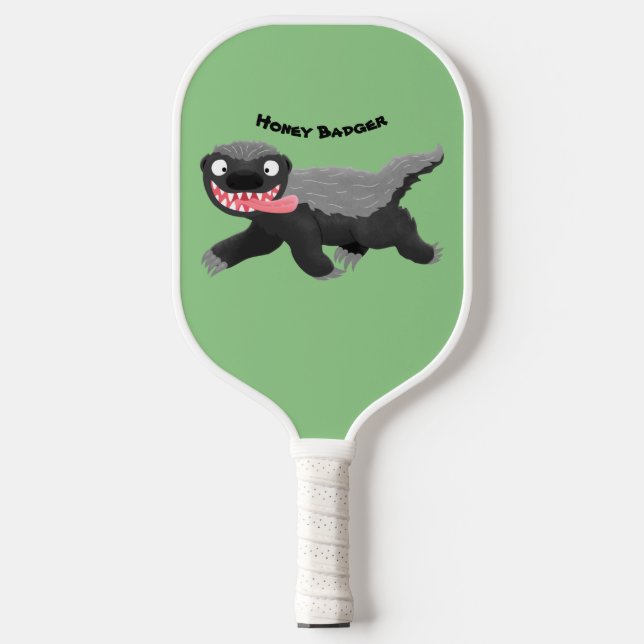 Funny hungry honey badger cartoon illustration pickleball paddle (Front)
