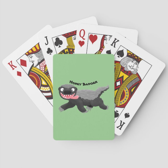 Funny hungry honey badger cartoon illustration playing cards (Back)