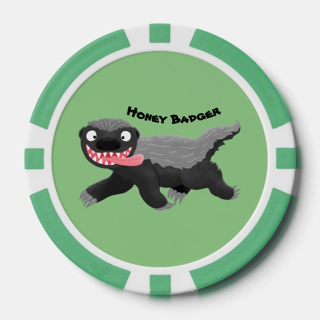 Funny hungry honey badger cartoon illustration poker chips (Front)
