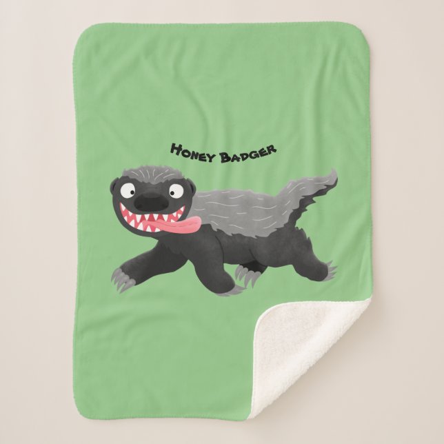 Funny hungry honey badger cartoon illustration  sherpa blanket (Front)