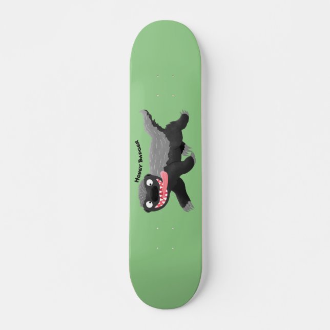 Funny hungry honey badger cartoon illustration skateboard (Front)