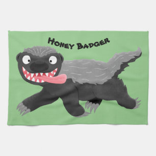 Funny hungry honey badger cartoon illustration tea towel