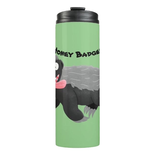 Funny hungry honey badger cartoon illustration  thermal tumbler (Front)