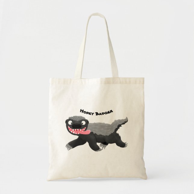 Funny hungry honey badger cartoon illustration tote bag (Front)