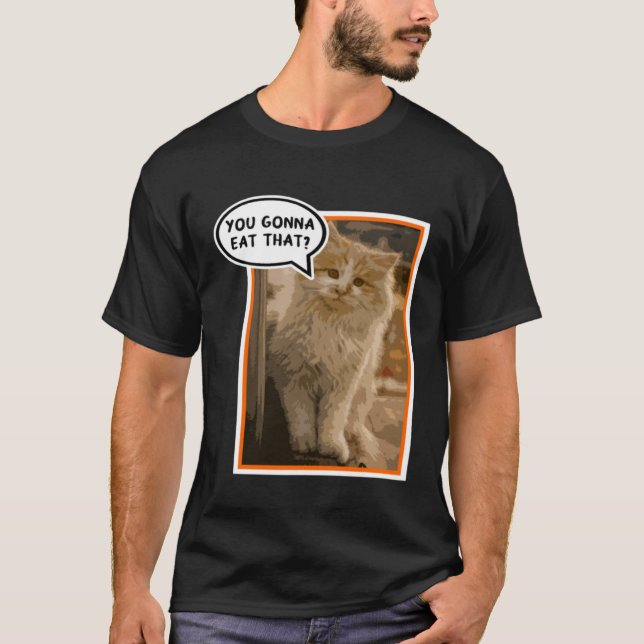 Funny Hungry Kitty Cat Artistic T-Shirt (Front)