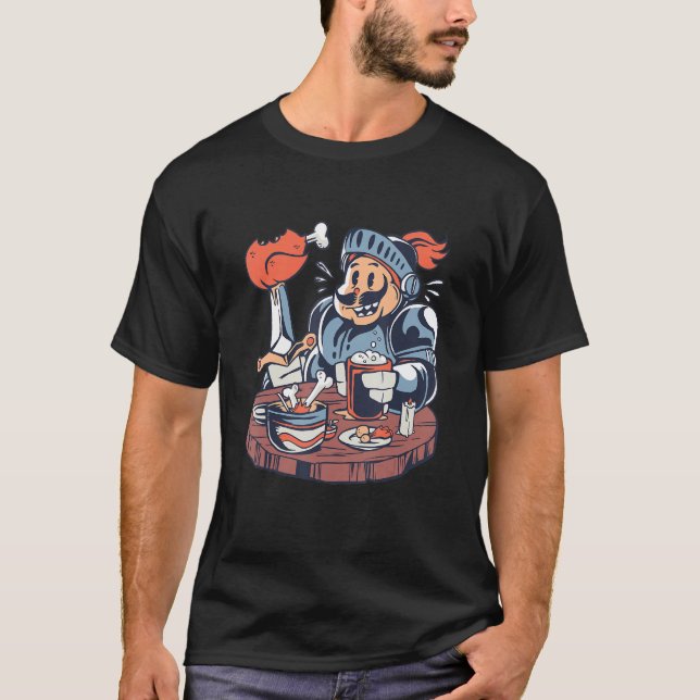 Funny Hungry Knight - Mediaeval Crusader Renaissan T-Shirt (Front)
