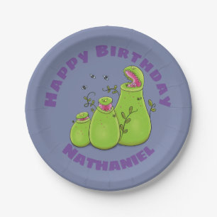 Funny hungry pitcher plants cartoon illustration paper plate