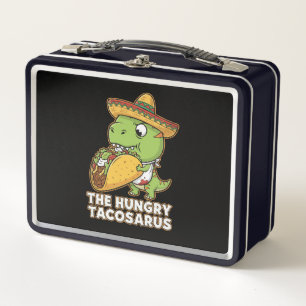 Funny Hungry Tacosaurus T-Rex Dinosaur Eating Metal Lunch Box
