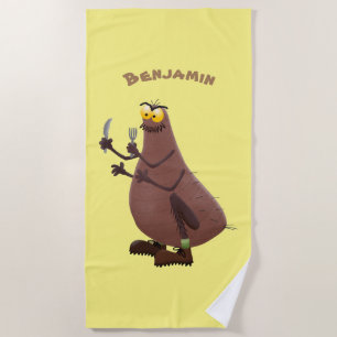 Funny hungry ugly flea cartoon beach towel