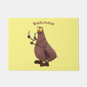 Funny hungry ugly flea cartoon doormat