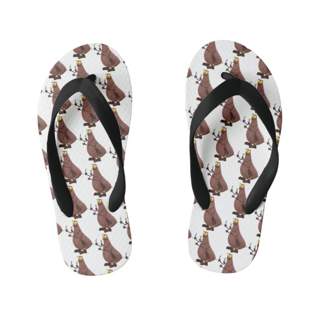 Funny hungry ugly flea cartoon kid's flip flops (Footbed)