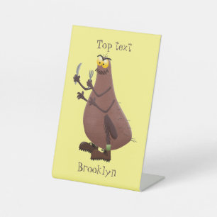 Funny hungry ugly flea cartoon pedestal sign