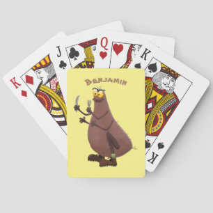 Funny hungry ugly flea cartoon playing cards