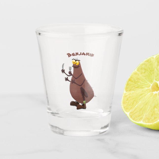 Funny hungry ugly flea cartoon shot glass (Front)