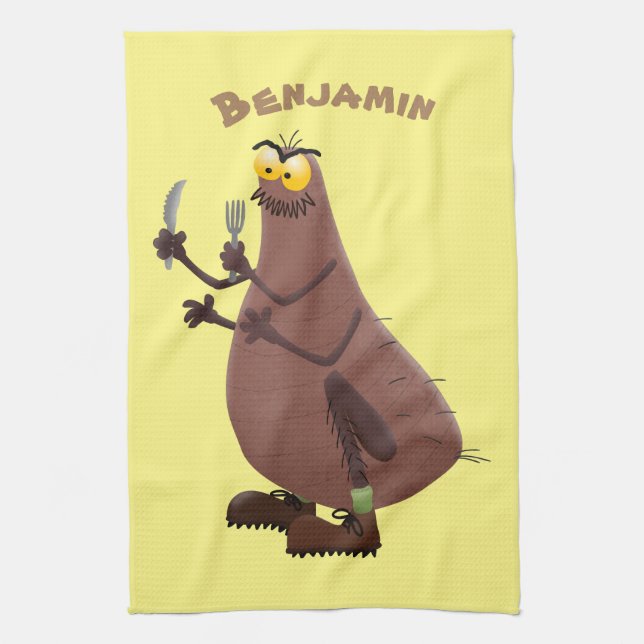 Funny hungry ugly flea cartoon tea towel (Vertical)