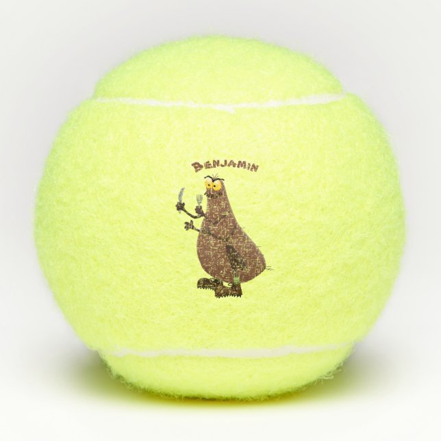 Funny hungry ugly flea cartoon tennis balls (Front)