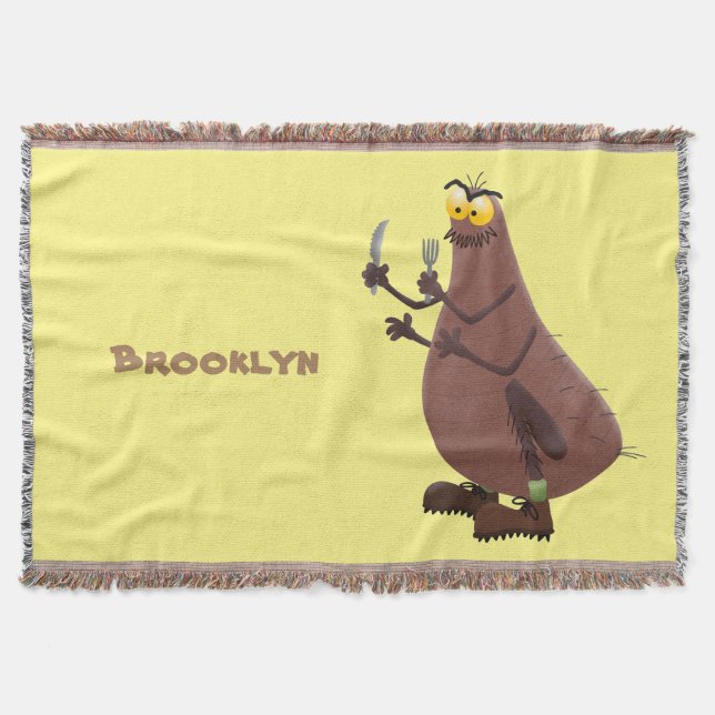 Funny hungry ugly flea cartoon throw blanket (Front)