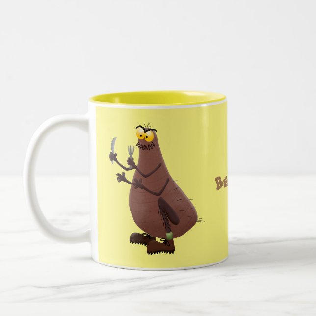 Funny hungry ugly flea cartoon Two-Tone coffee mug (Left)